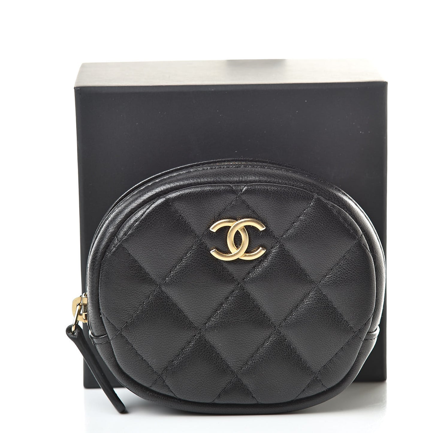 Lambskin Quilted Zip Around Classic Coin Purse Black