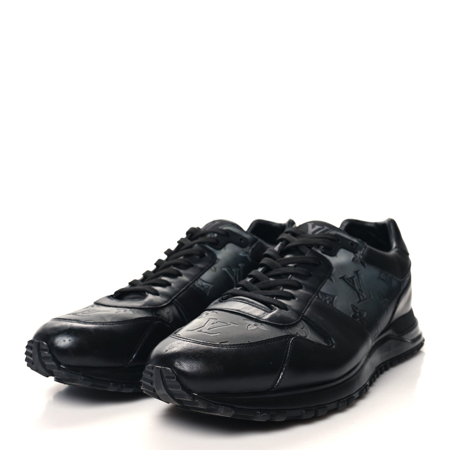 Louis Vuitton Iridescent Textile Monogram Calfskin Mens Run Away Sneakers 10 Black 3 of 9