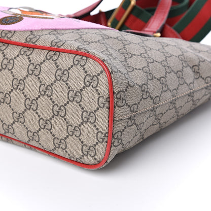 Gucci Soft GG Supreme Monogram Web Bosco Patch Small Crossbody Tote Beige Malva Hibiscus Red 9 of 10