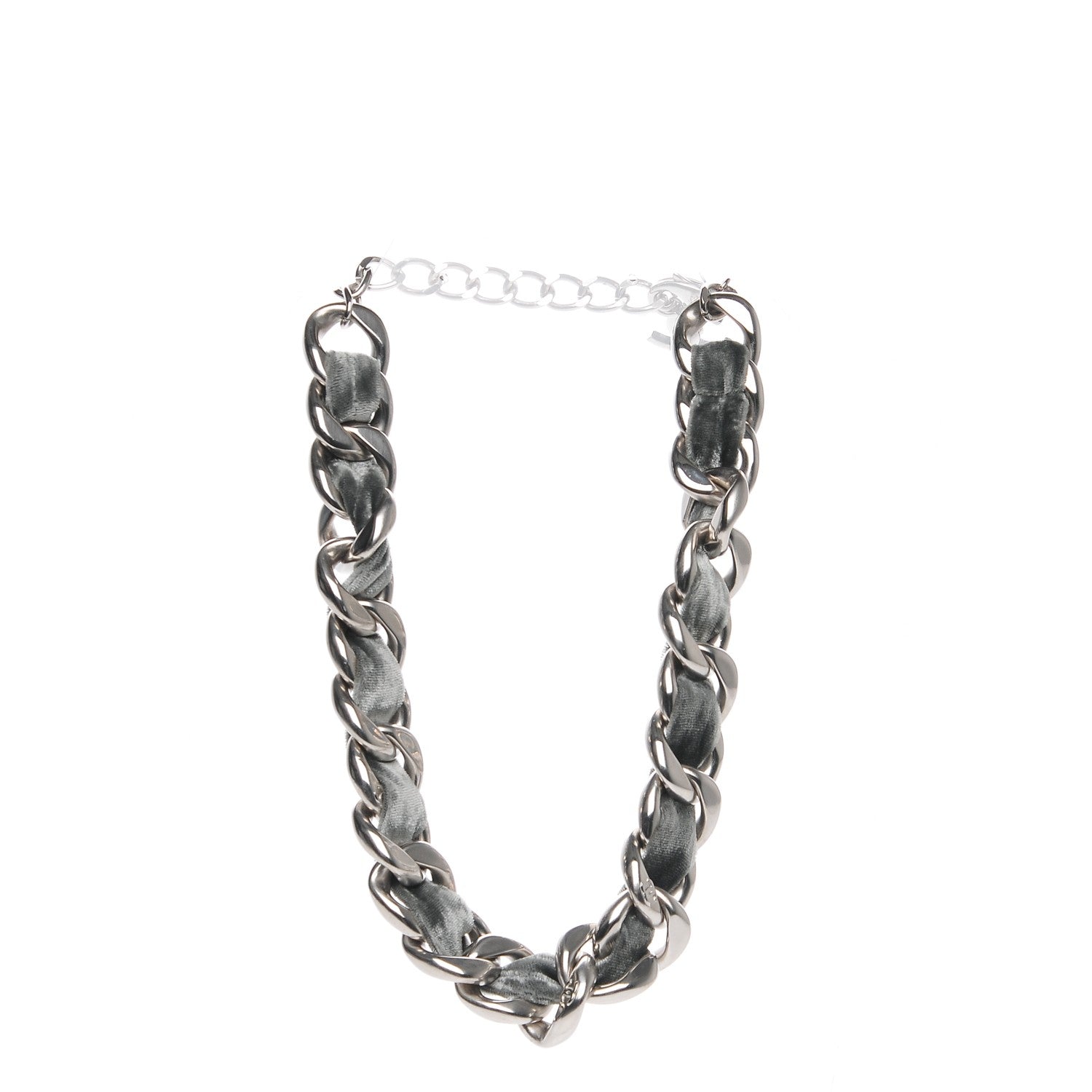 Chanel Velvet CC Chain Link Choker Necklace Silver Grey 3 of 5