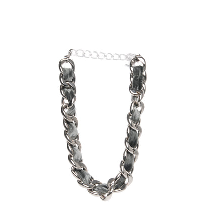 Chanel Velvet CC Chain Link Choker Necklace Silver Grey 3 of 5