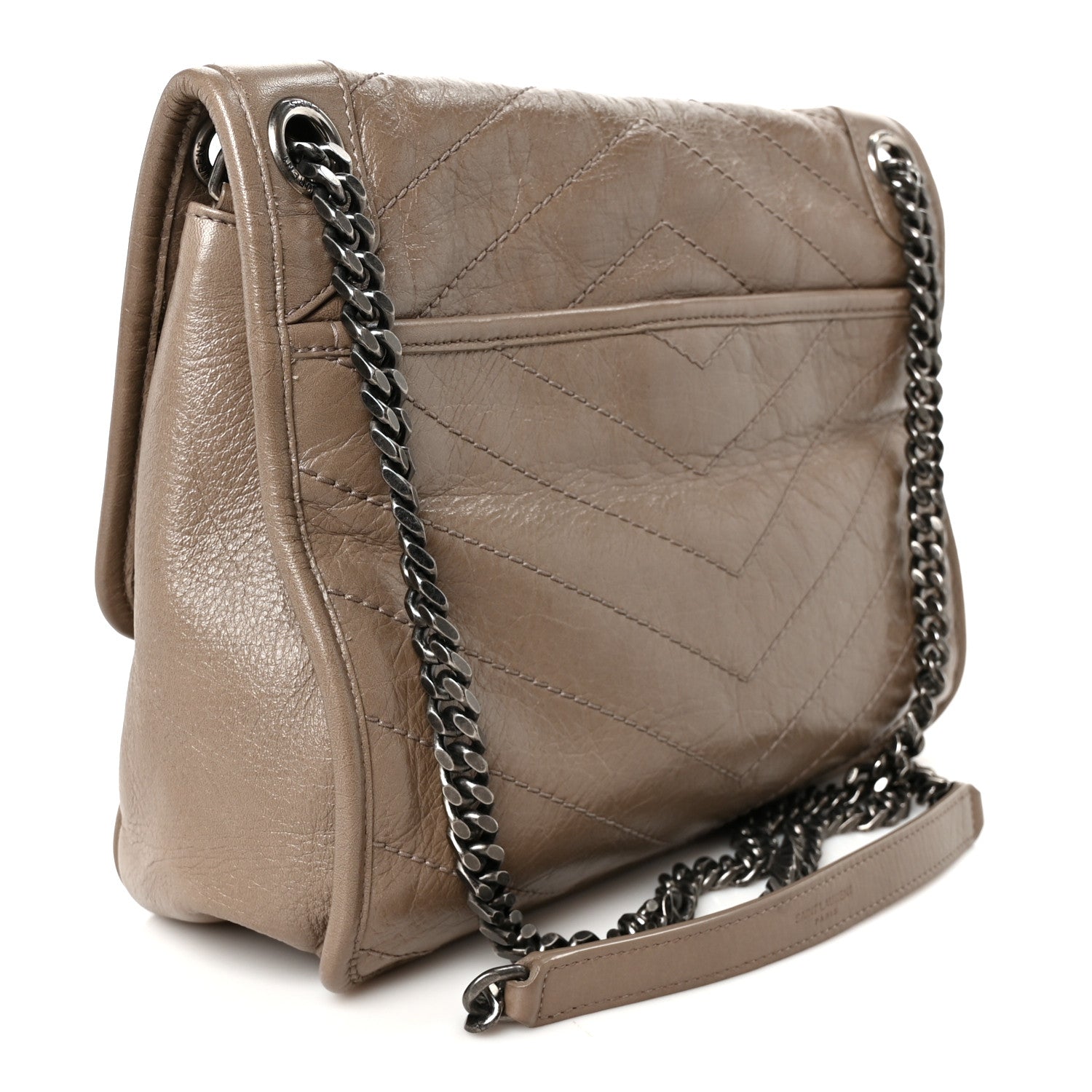 Saint Laurent Crinkled Calfskin Matelasse Monogram Medium Niki Chain Satchel Greyish Brown 3 of 11