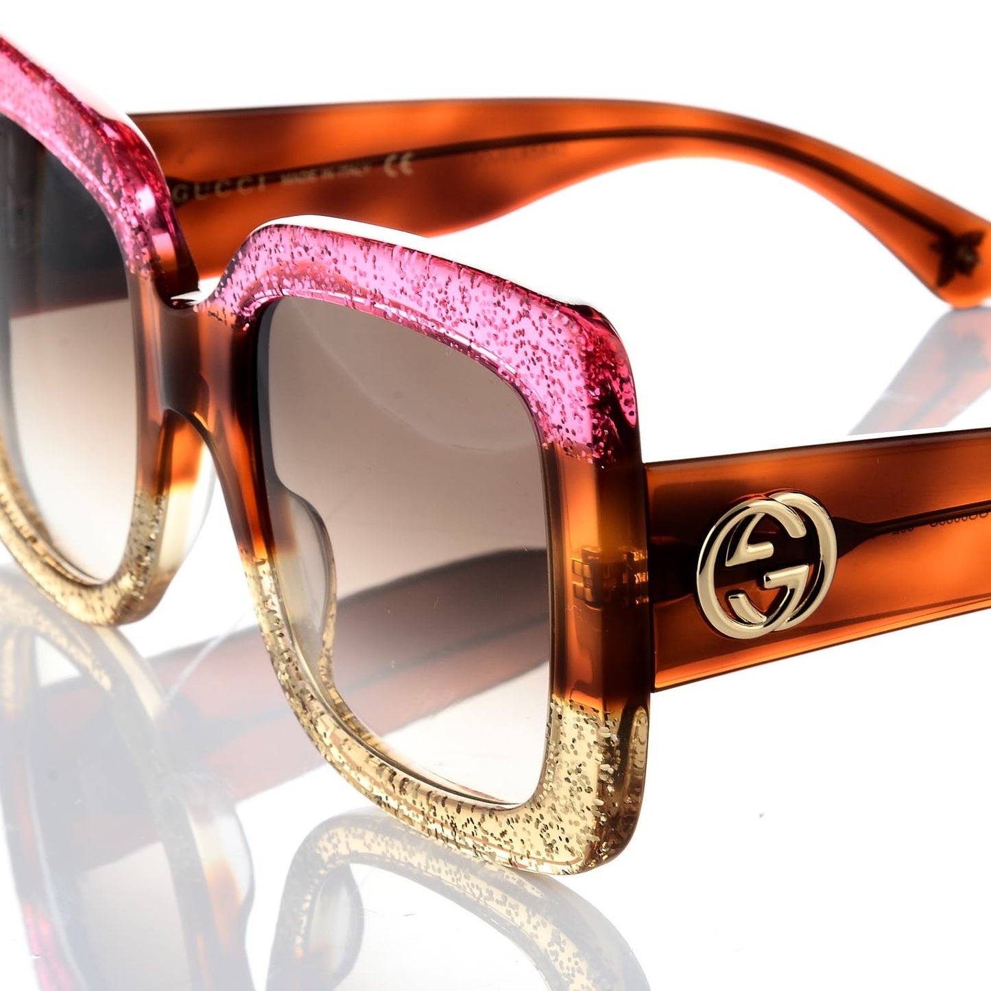 Square Frame GG0083S Sunglasses Glitter Pink Multi