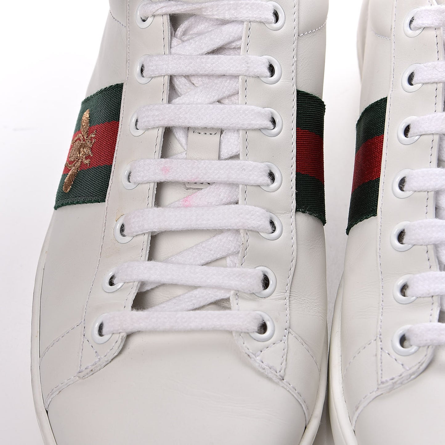 Calfskin Ayers Bee Embroidered Womens Ace Sneakers 39 White Green