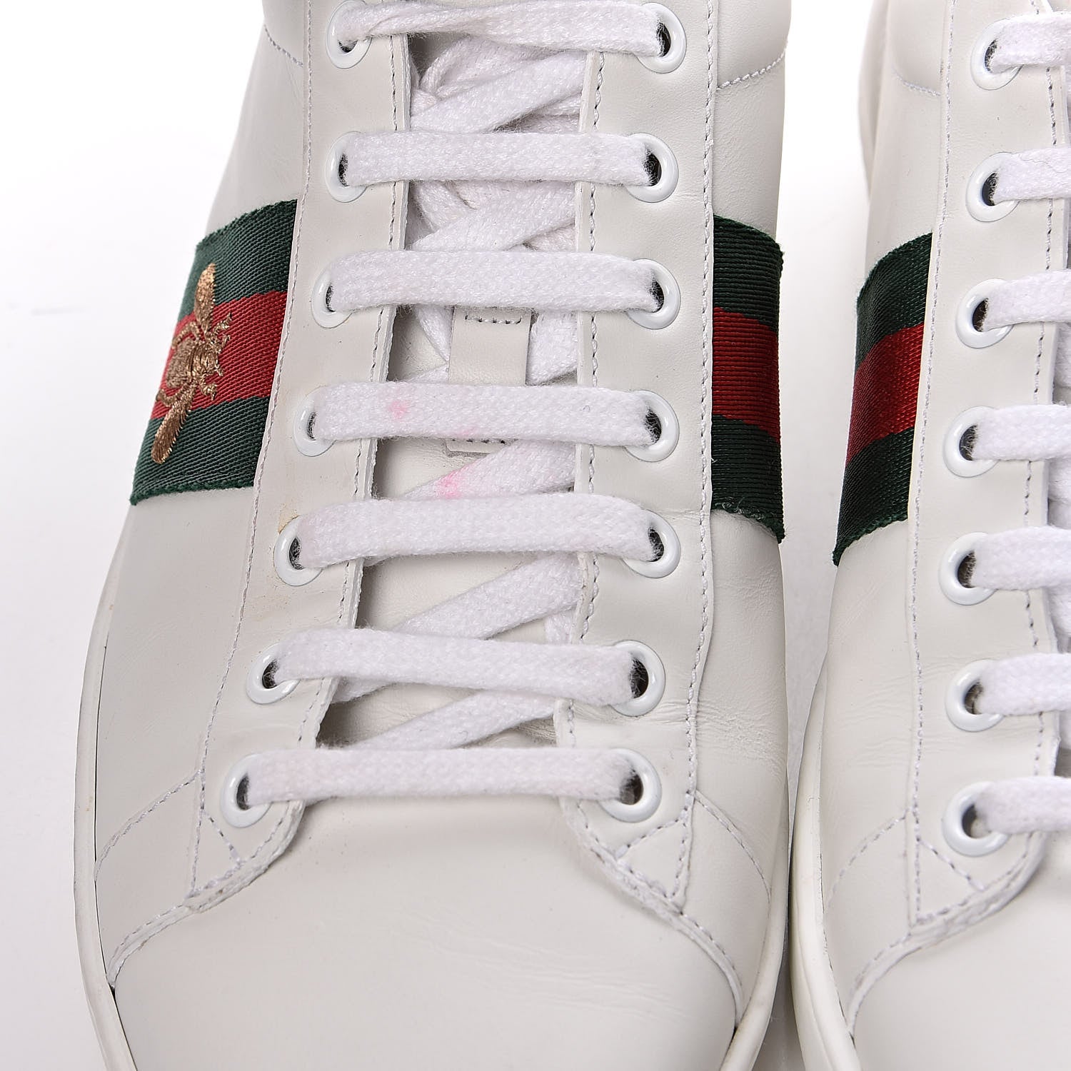 Gucci Calfskin Ayers Bee Embroidered Womens Ace Sneakers 39 White Green 10 of 12