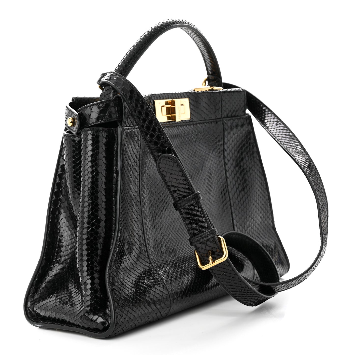 Snakeskin Nappa Medium Peekaboo Iconic Satchel Black