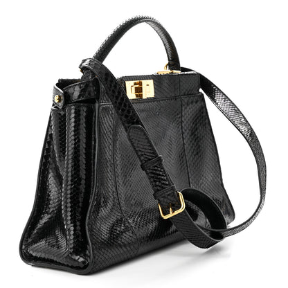 Fendi Snakeskin Nappa Medium Peekaboo Iconic Satchel Black 3 of 11
