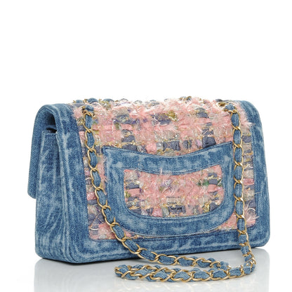 Chanel Denim Tweed Quilted Medium Double Flap Blue 3 of 7