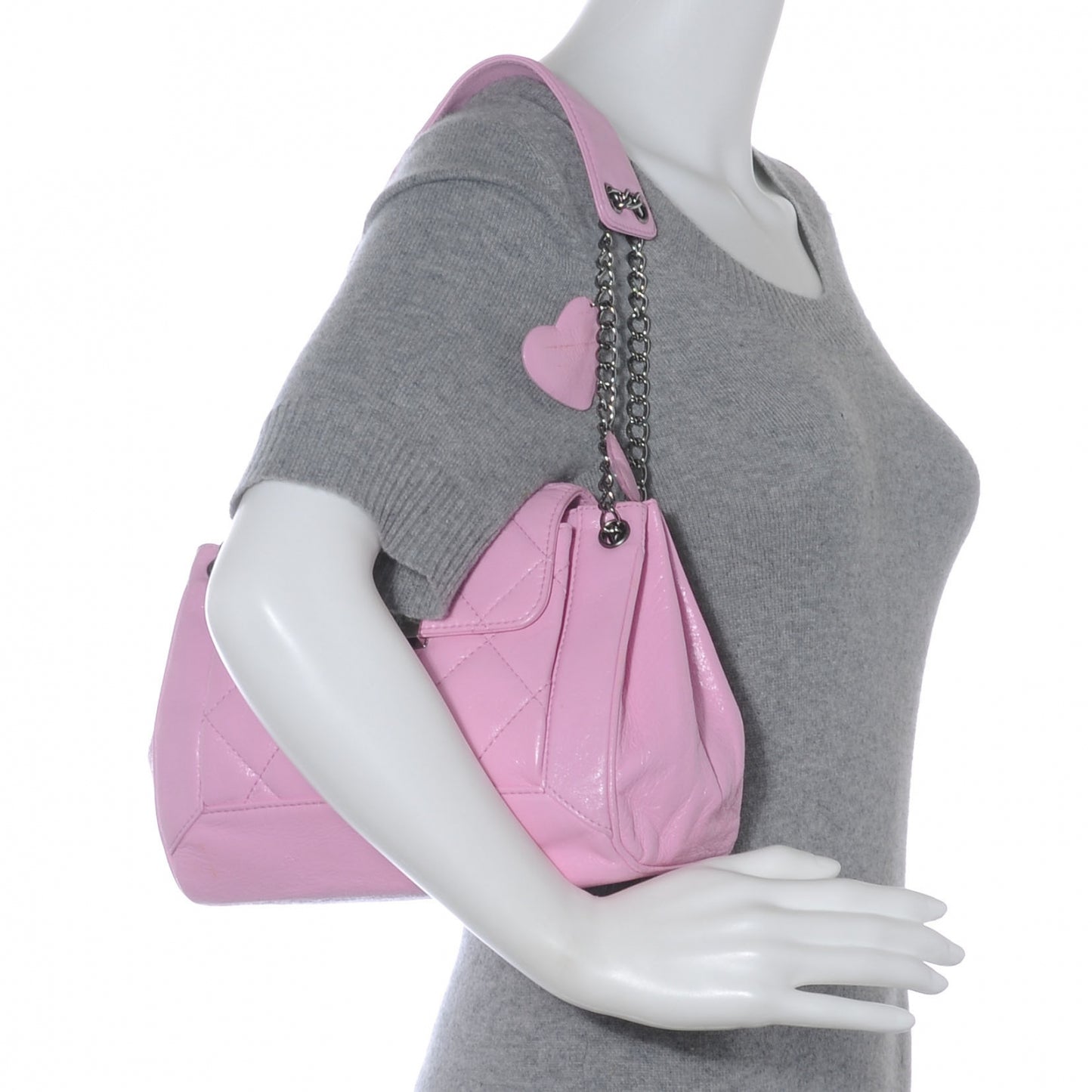 Glazed Calfskin Quilted Lucky Charms Accordion Flap Pink