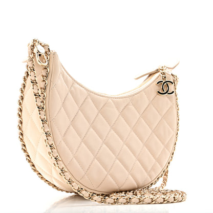 Chanel Lambskin Quilted Small Hobo Bag Light Beige 3 of 13