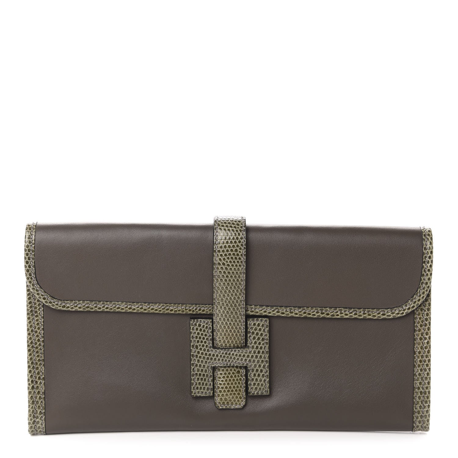Hermes Swift Lizard Jige Elan Touch 29 Clutch Etain Ombre 1 of 8