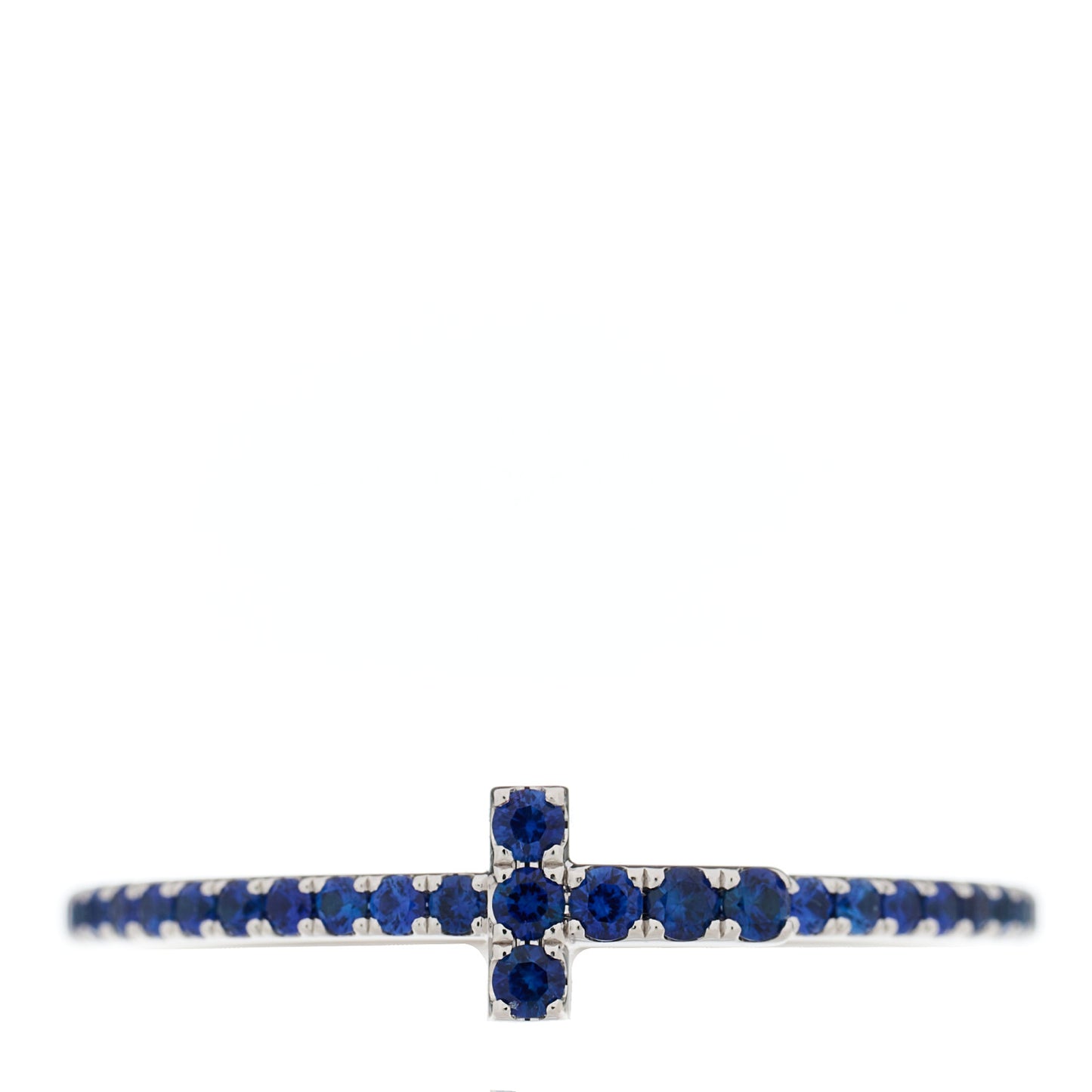18K White Gold Blue Sapphire T Wire Pave Ring 53 6.5