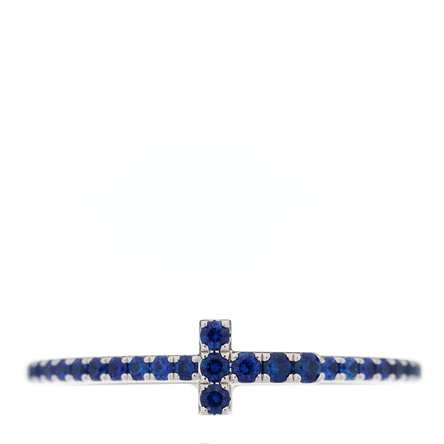 Tiffany 18K White Gold Blue Sapphire T Wire Pave Ring 53 6.5 1 of 7