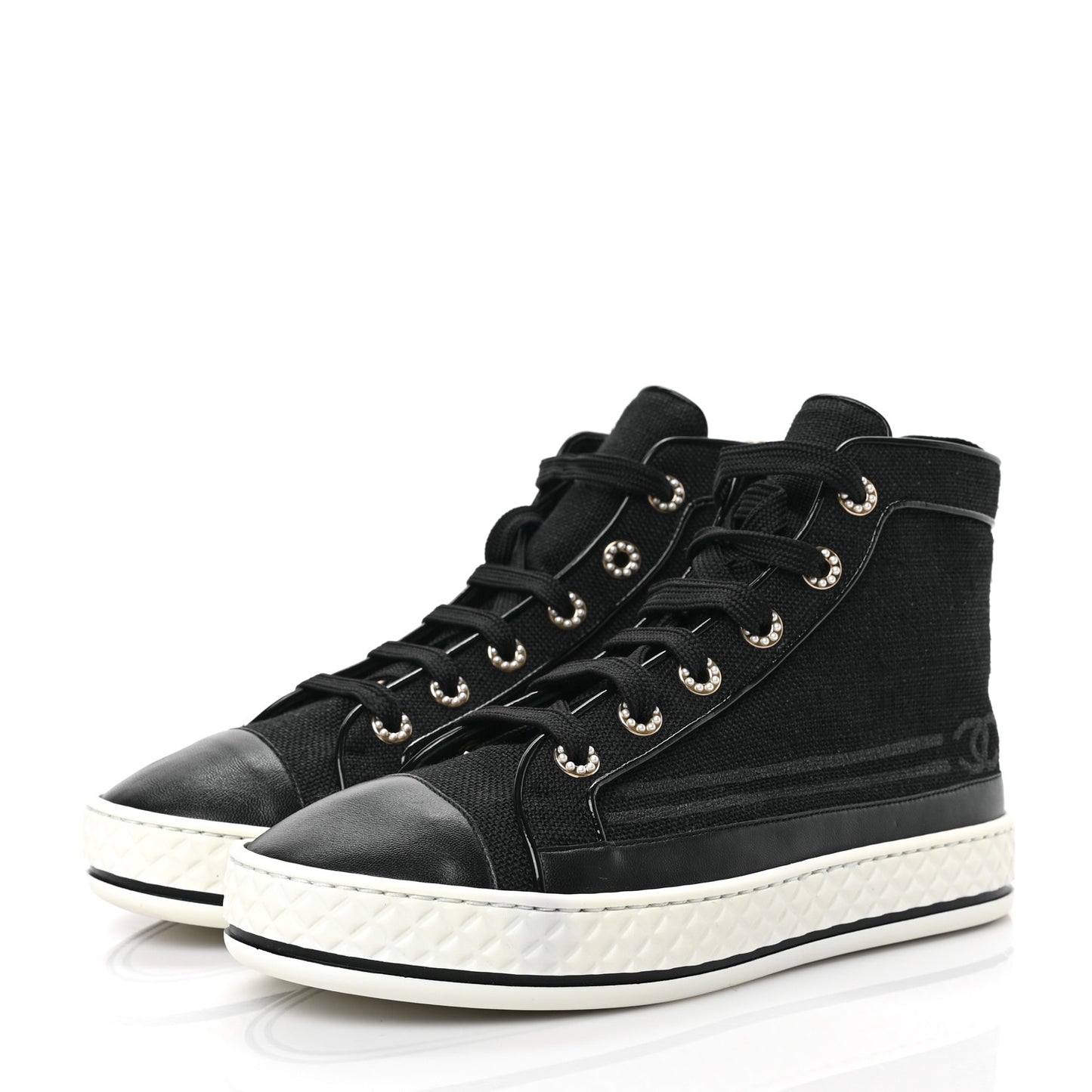 Fabric Lambskin Lace Up Cap Toe Sneakers 36.5 Black