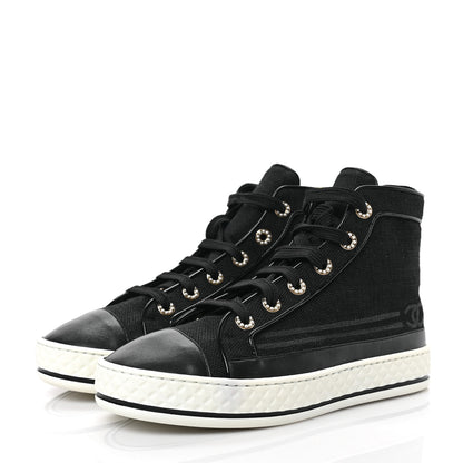 Chanel Fabric Lambskin Lace Up Cap Toe Sneakers 36.5 Black 3 of 8