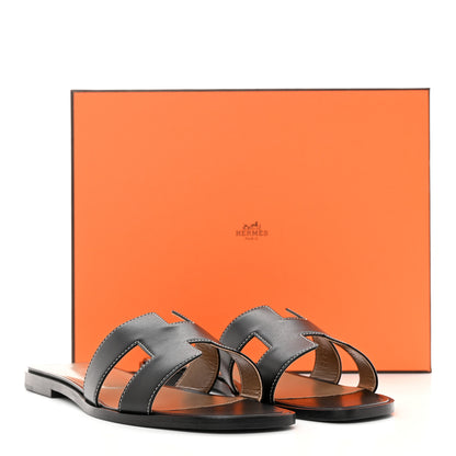 Hermes Box Calfskin Oran Sandals 40.5 Black 9 of 9