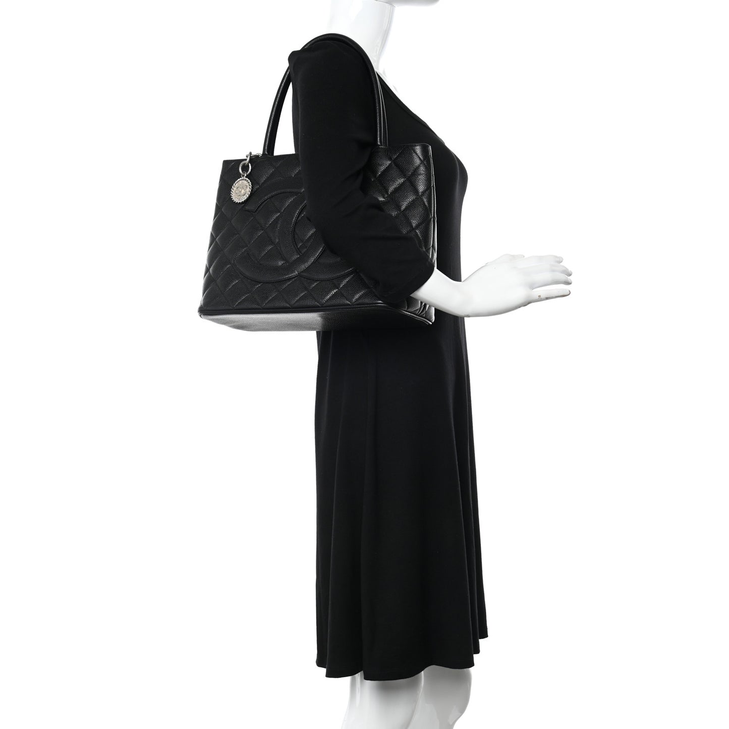 Caviar Quilted Medallion Tote Black