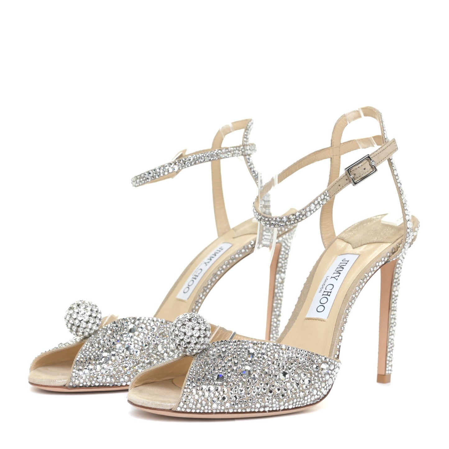 Crystal Shimmer Suede Sacora 100 Sandals 41 Nude