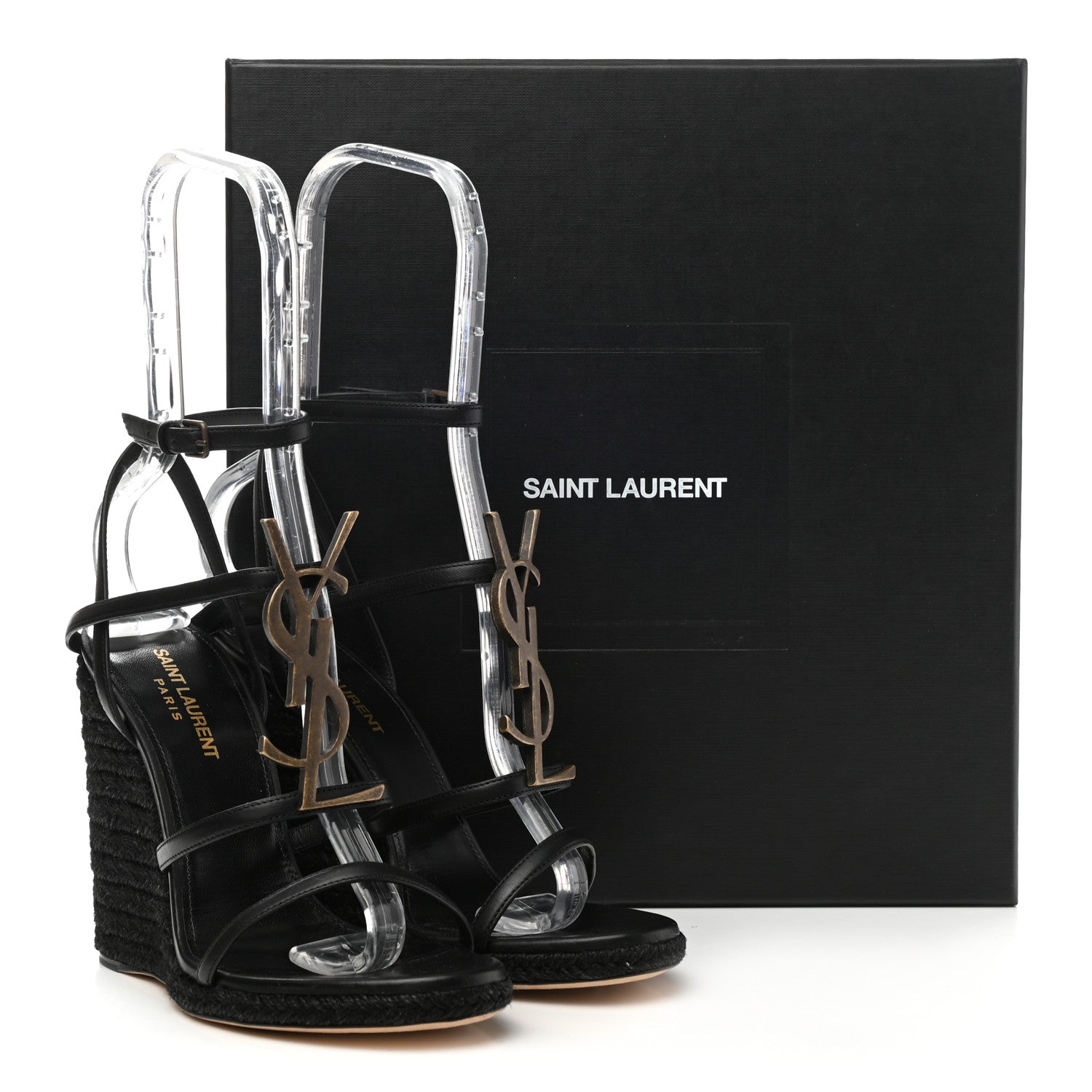 Saint Laurent Calfskin Cassandra Espadrille 105 Wedges 37.5 Black 9 of 9