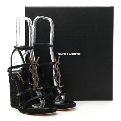 Saint Laurent Calfskin Cassandra Espadrille 105 Wedges 37.5 Black 9 of 9