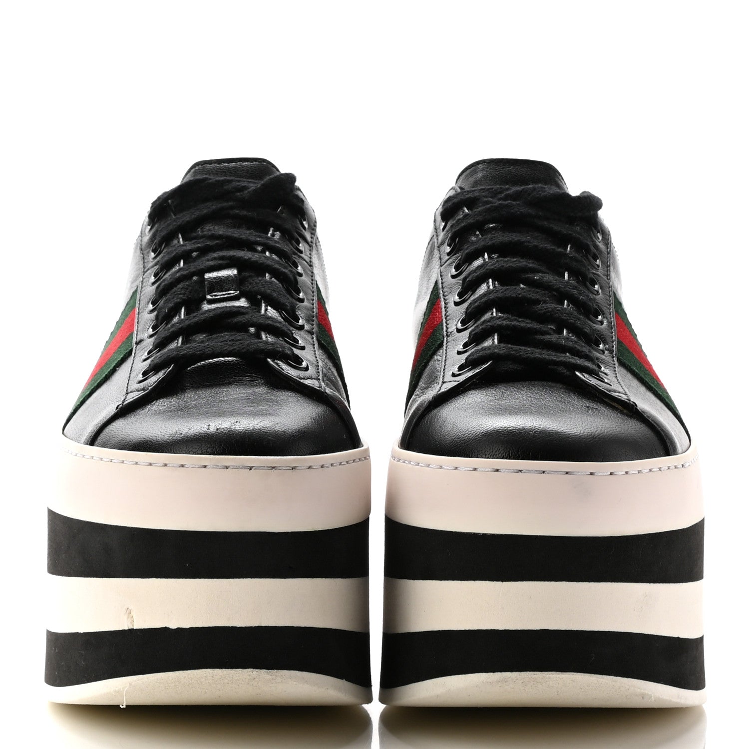 Gucci Malaga Kid Peggy Platform Sneakers 37 Black White 2 of 11