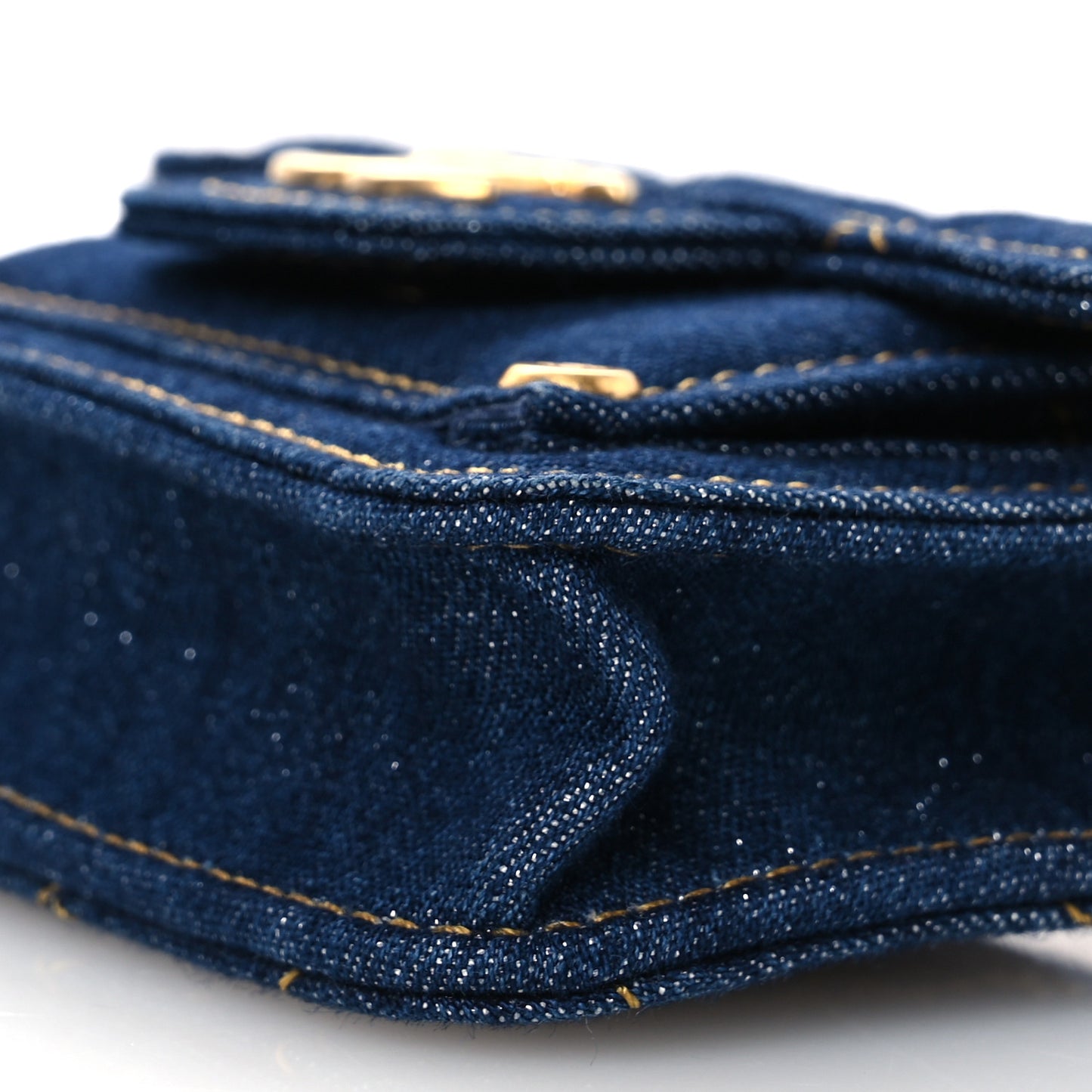 Denim Quilted Double You Card Holder On Chain Blue