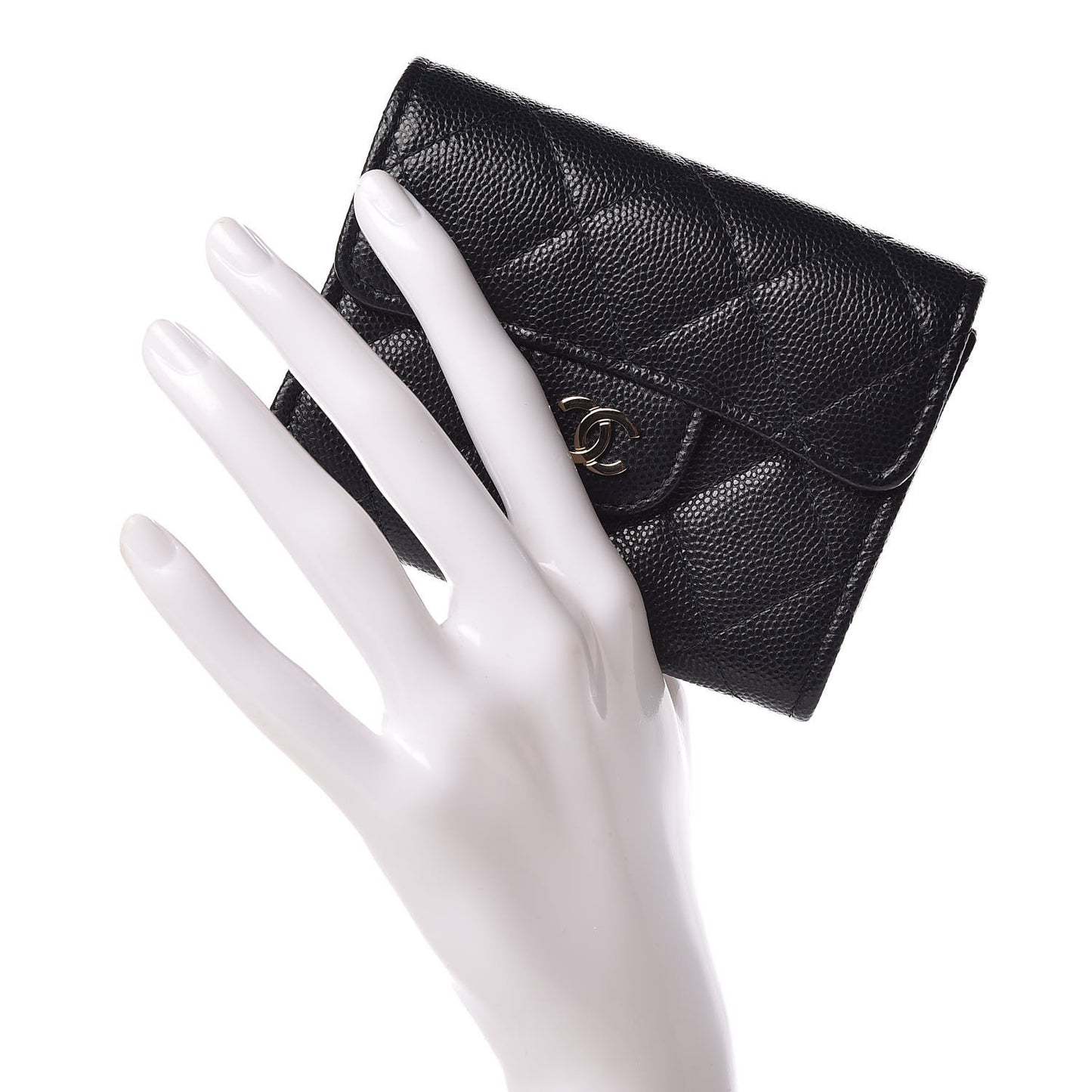 Caviar Quilted Flap Card Holder Wallet Navy