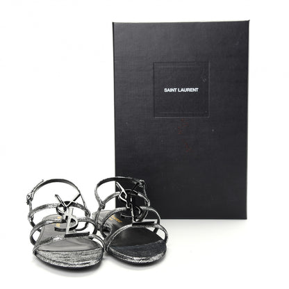 Saint Laurent Calfskin Cassandra Monogram Sandals 36 Argento 10 of 10