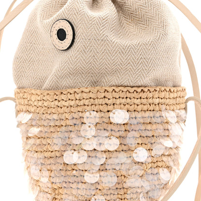 Loewe Raffia Canvas Sequin Paula's Ibiza Fish Pouch Natural Ivory 7 of 13