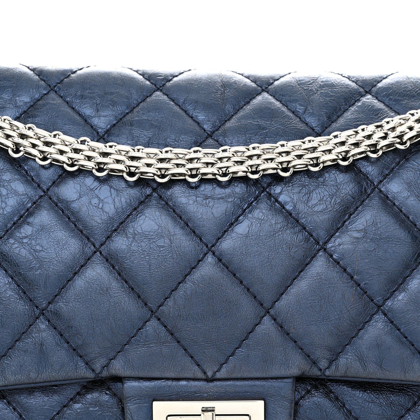 Metallic Aged Calfskin Quilted 2.55 Reissue 228 Flap Blue