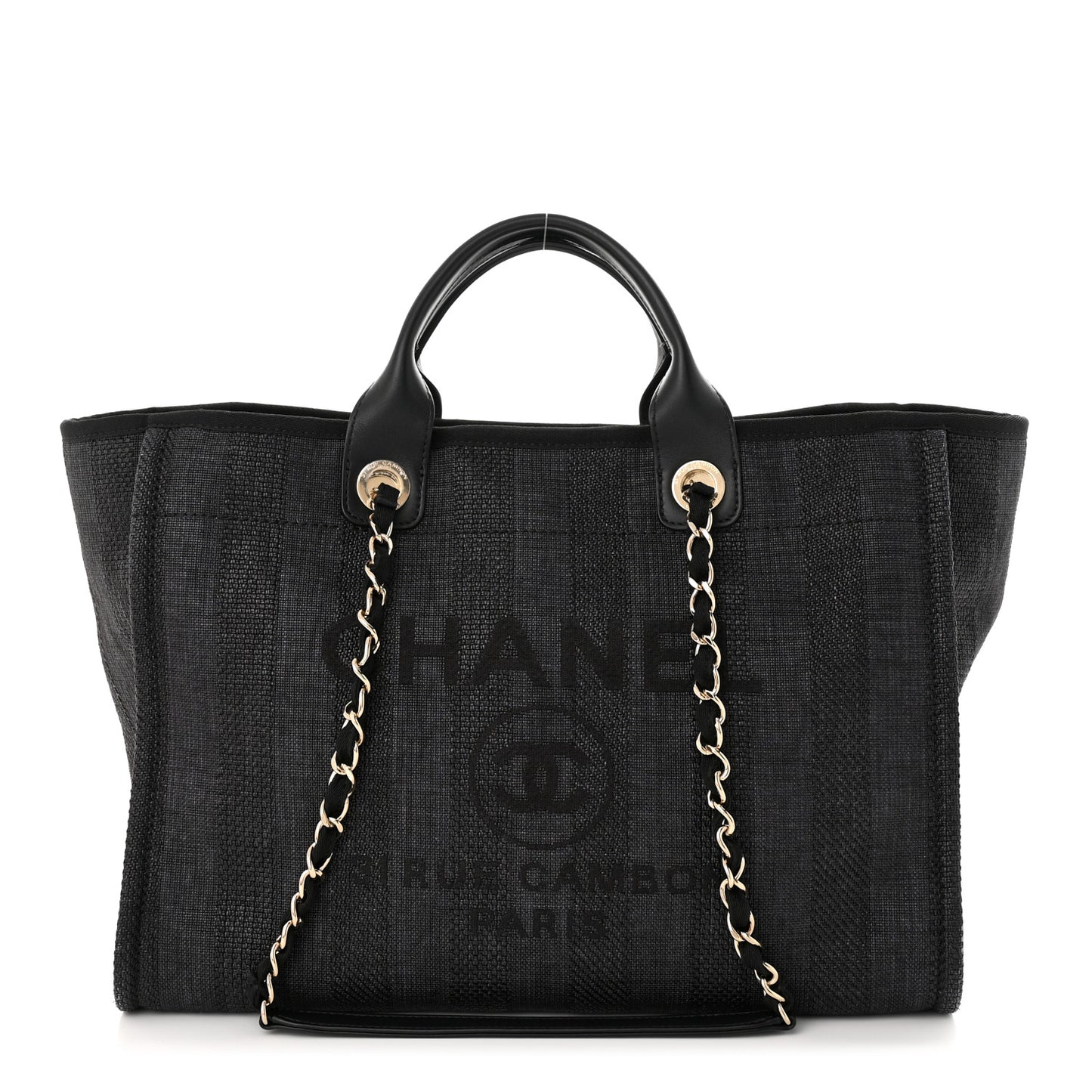 Mixed Fibers Calfskin Striped Medium Deauville Tote Black