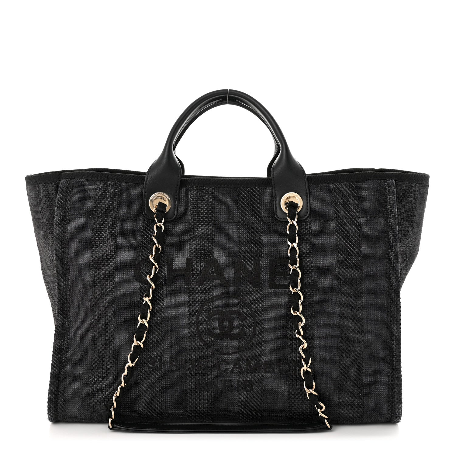 Chanel Mixed Fibers Calfskin Striped Medium Deauville Tote Black 1 of 14
