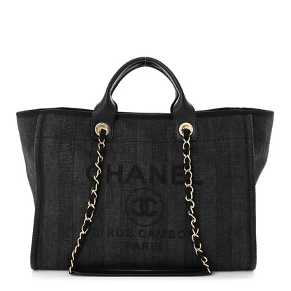 Chanel Mixed Fibers Calfskin Striped Medium Deauville Tote Black 1 of 14
