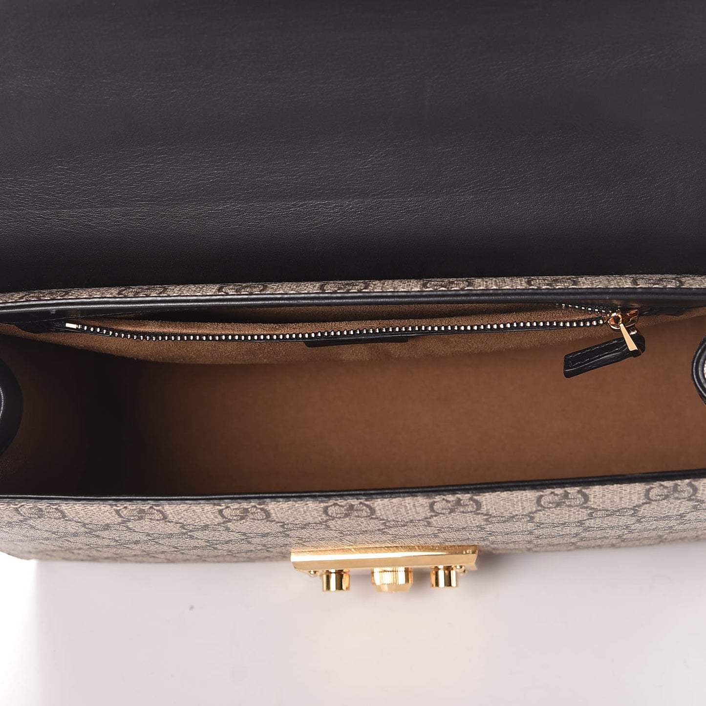 GG Supreme Monogram Calfskin Medium Padlock Shoulder Bag Beige Black Cuir