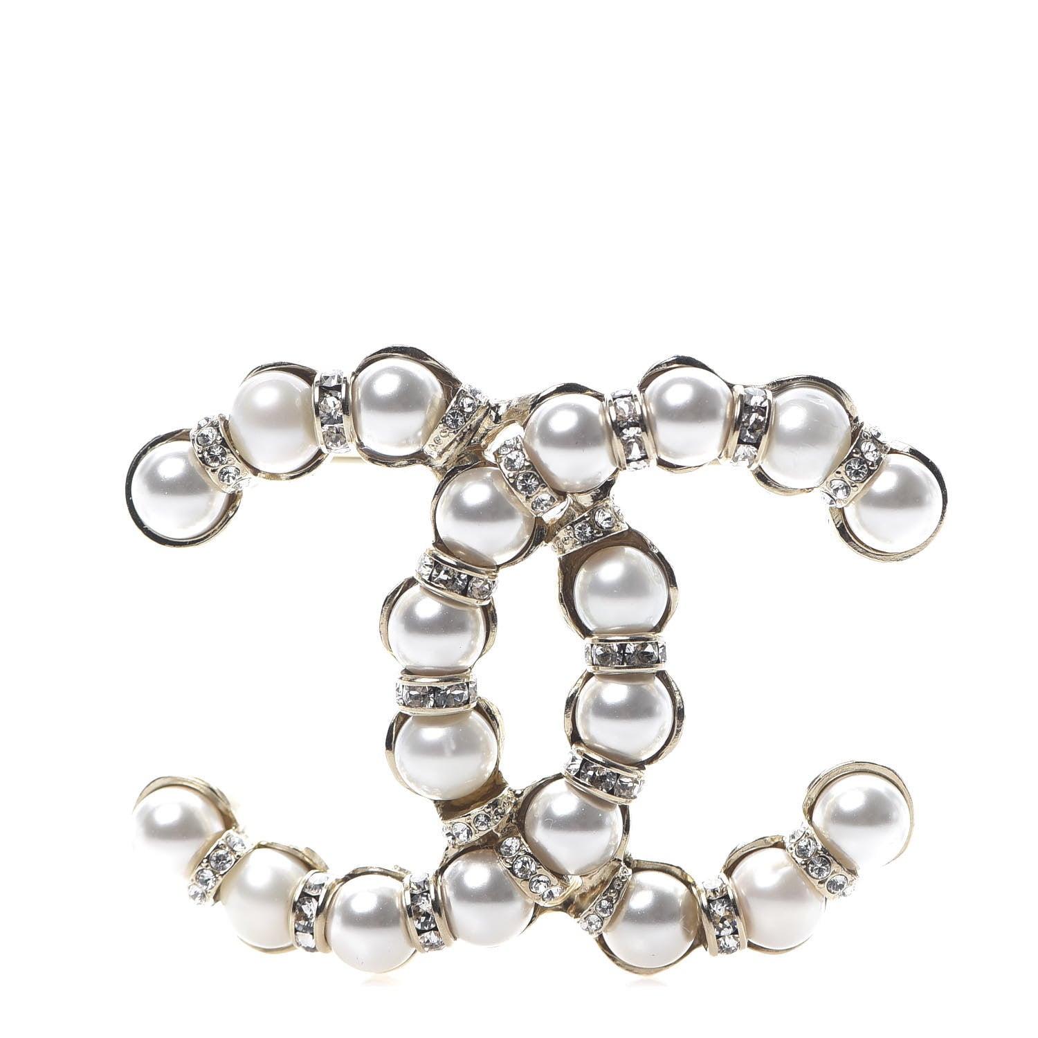 Chanel Pearl Crystal Nefertiti CC Brooch Gold 1 of 5