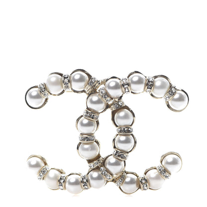 Chanel Pearl Crystal Nefertiti CC Brooch Gold 1 of 5