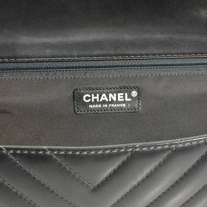 Chanel Lambskin Chevron Quilted Large Surpique Flap Dark Grey 7 of 8