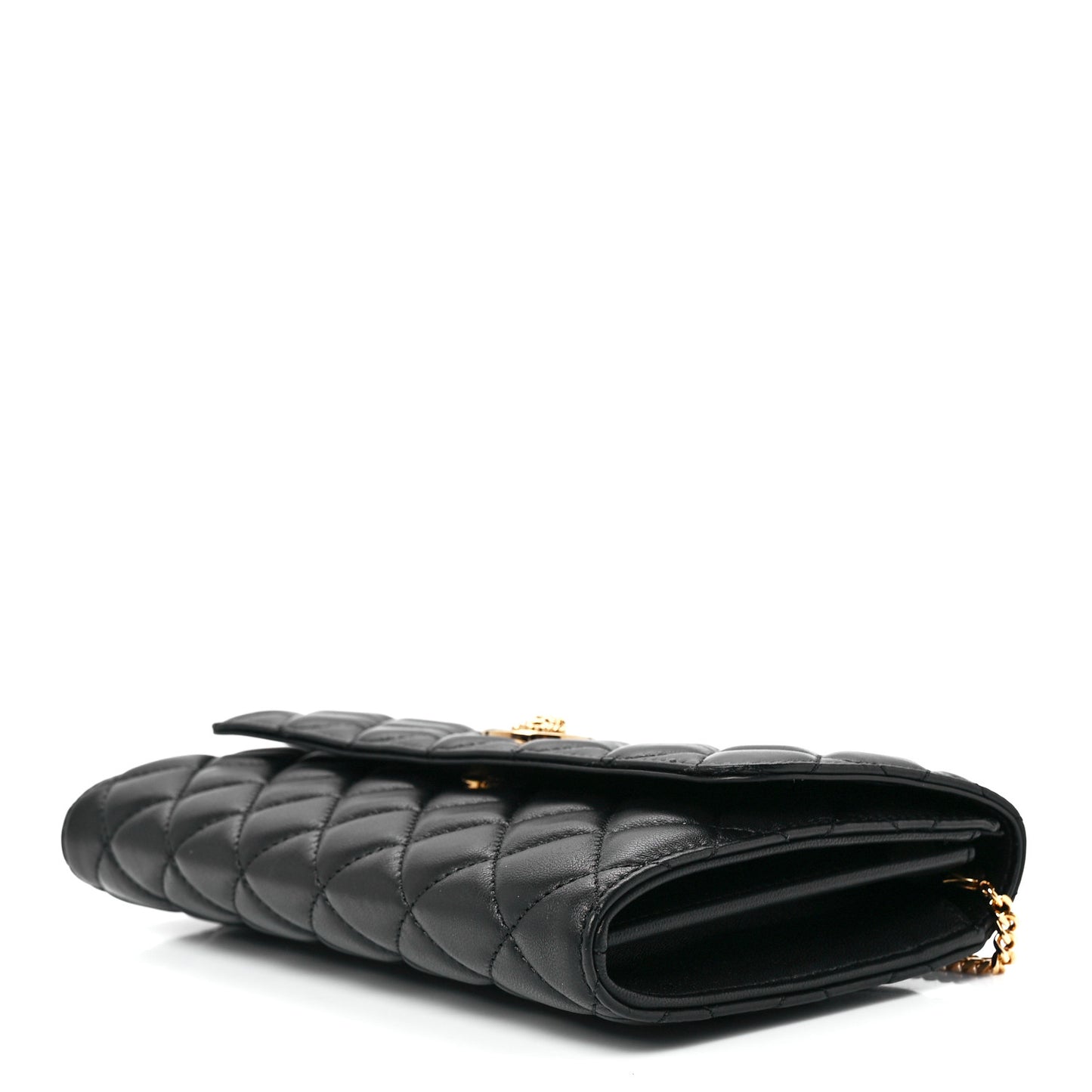 Lambskin Quilted Medusa Wallet On Chain Crossbody Black