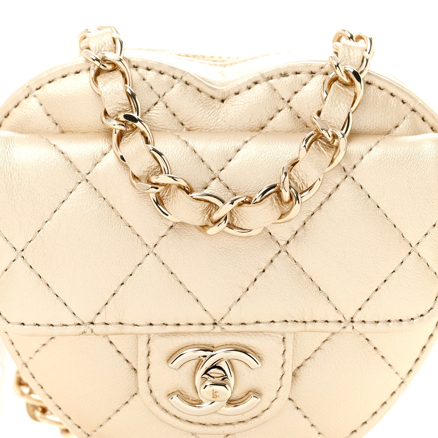 Metallic Lambskin Quilted CC In Love Heart Waist Belt Bag With Chain Gold