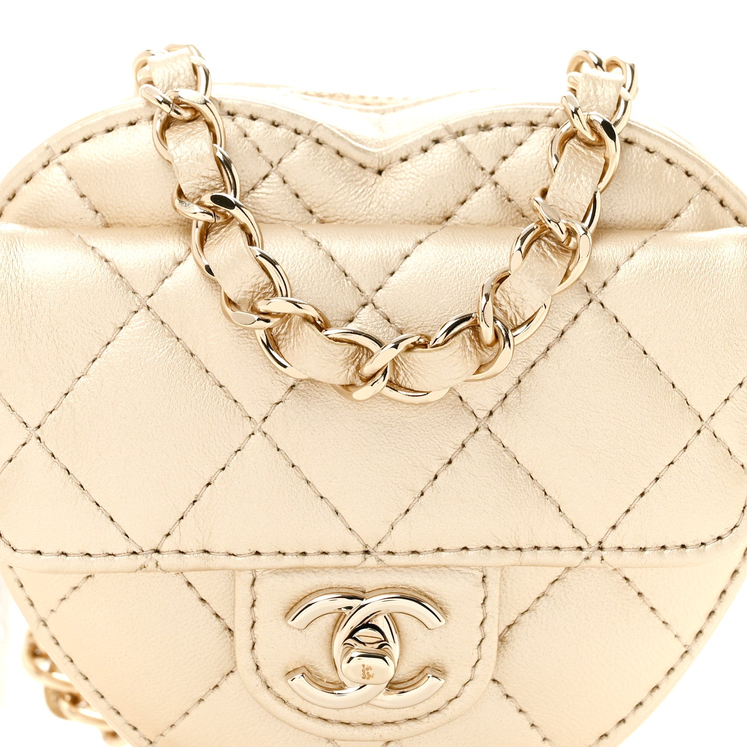 Chanel Metallic Lambskin Quilted CC In Love Heart Waist Belt Bag With Chain Gold 8 of 13