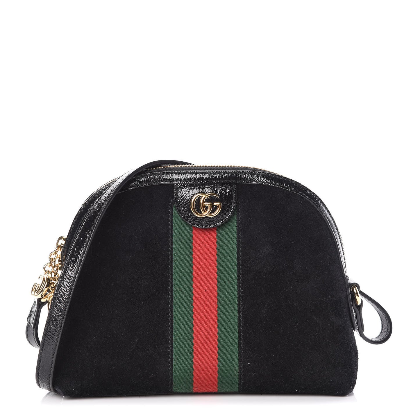 Suede Patent Web GG Small Ophidia Dome Shoulder Bag Black