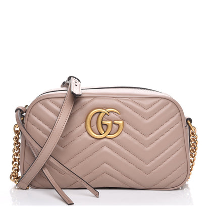 Gucci Calfskin Matelasse Small GG Marmont Chain Shoulder Bag Taupe 1 of 8