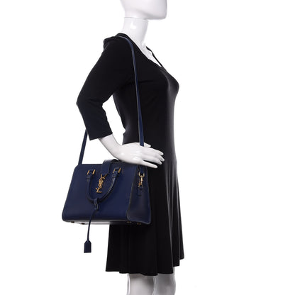 Saint Laurent Smooth Calfskin Small Monogram Cabas Navy 2 of 15