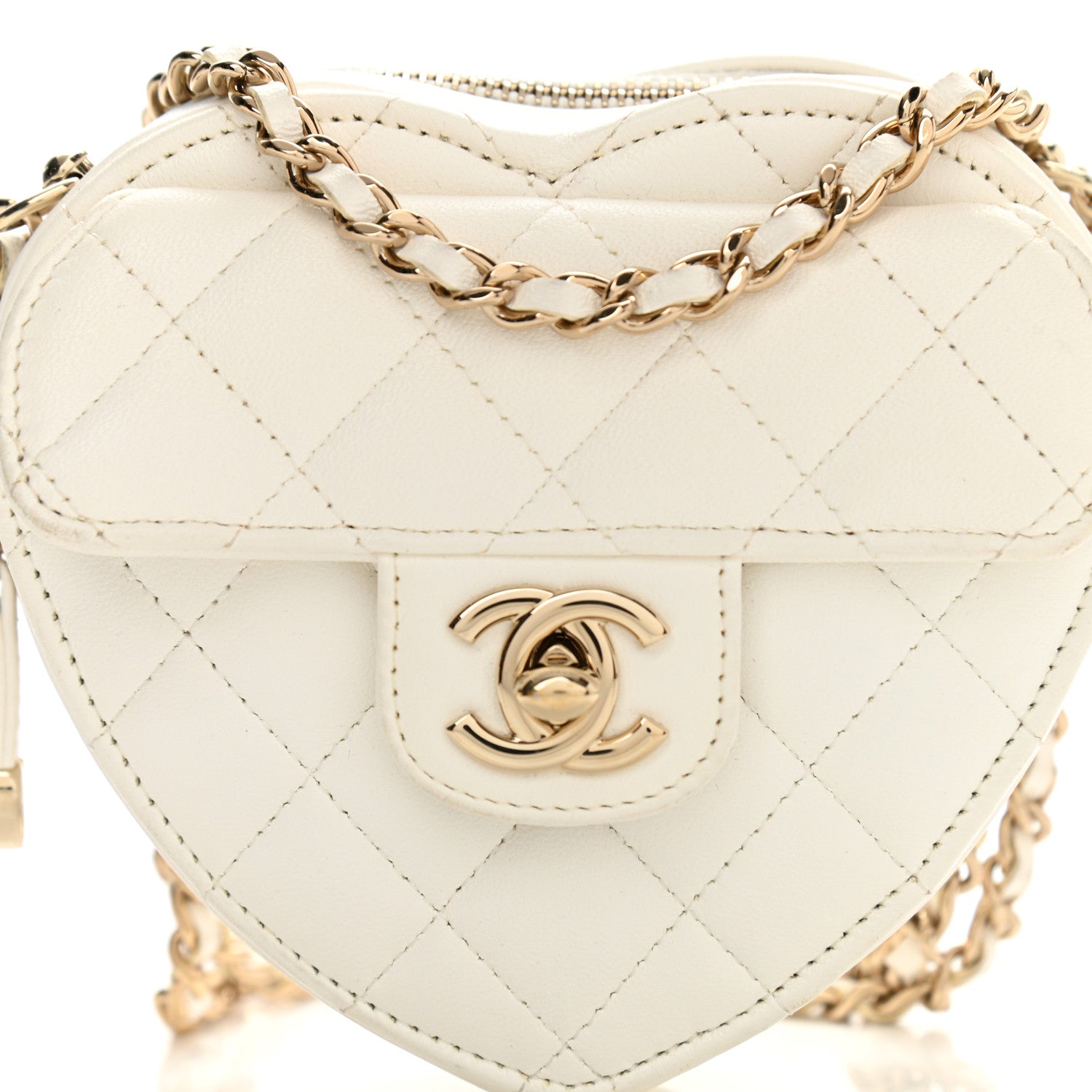 Chanel Lambskin Quilted CC In Love Heart Clutch With Chain White 8 of 12