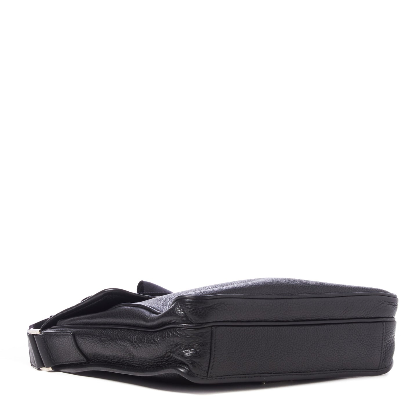 Vitello Daino Flat Flap Messenger Bag Black