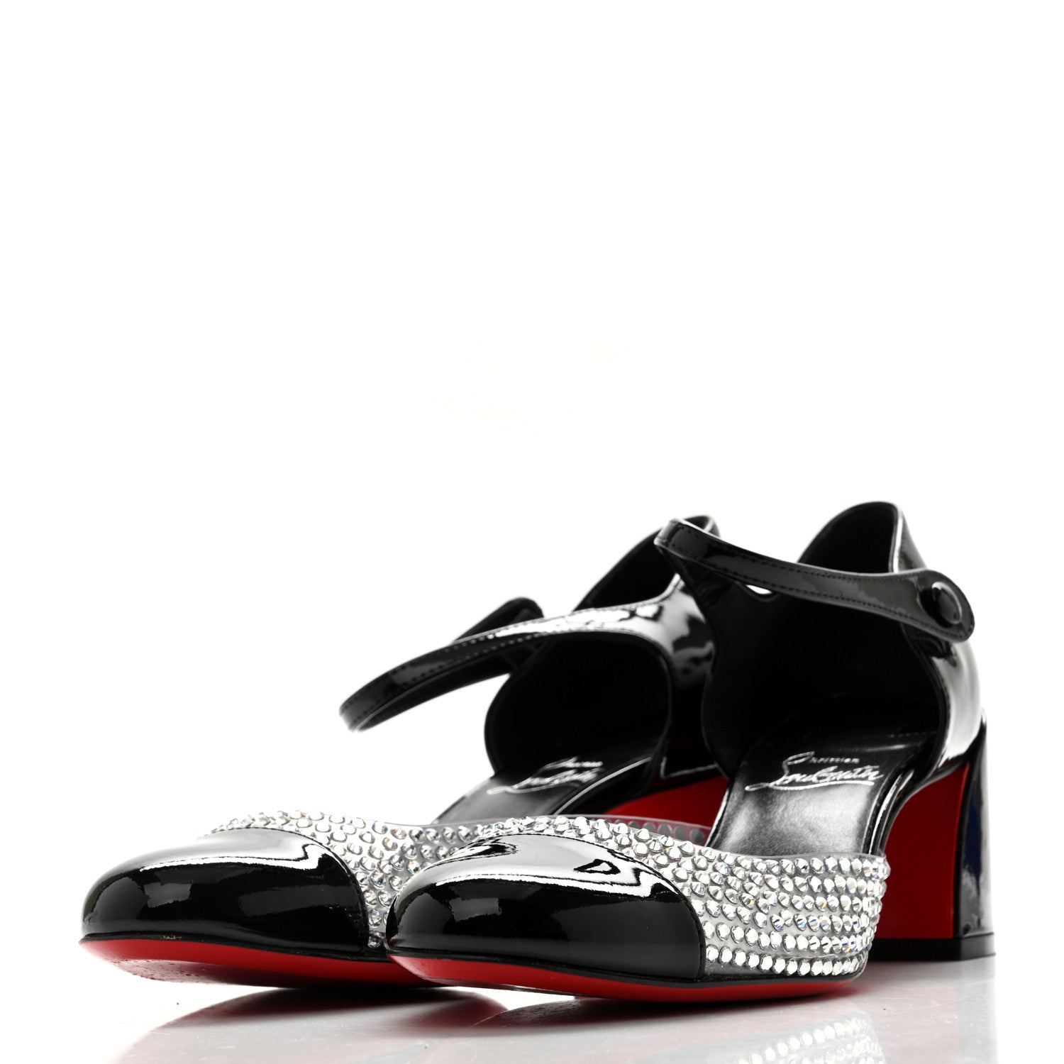 Christian Louboutin Patent PVC Strass Miss Jane Mary Janes 55 Pumps 37.5 Black 4 of 11