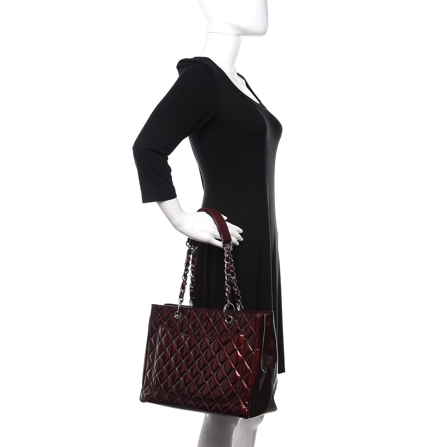 Chanel Patent Quilted Grand Shopping Tote GST Dark Bordeaux 2 of 11
