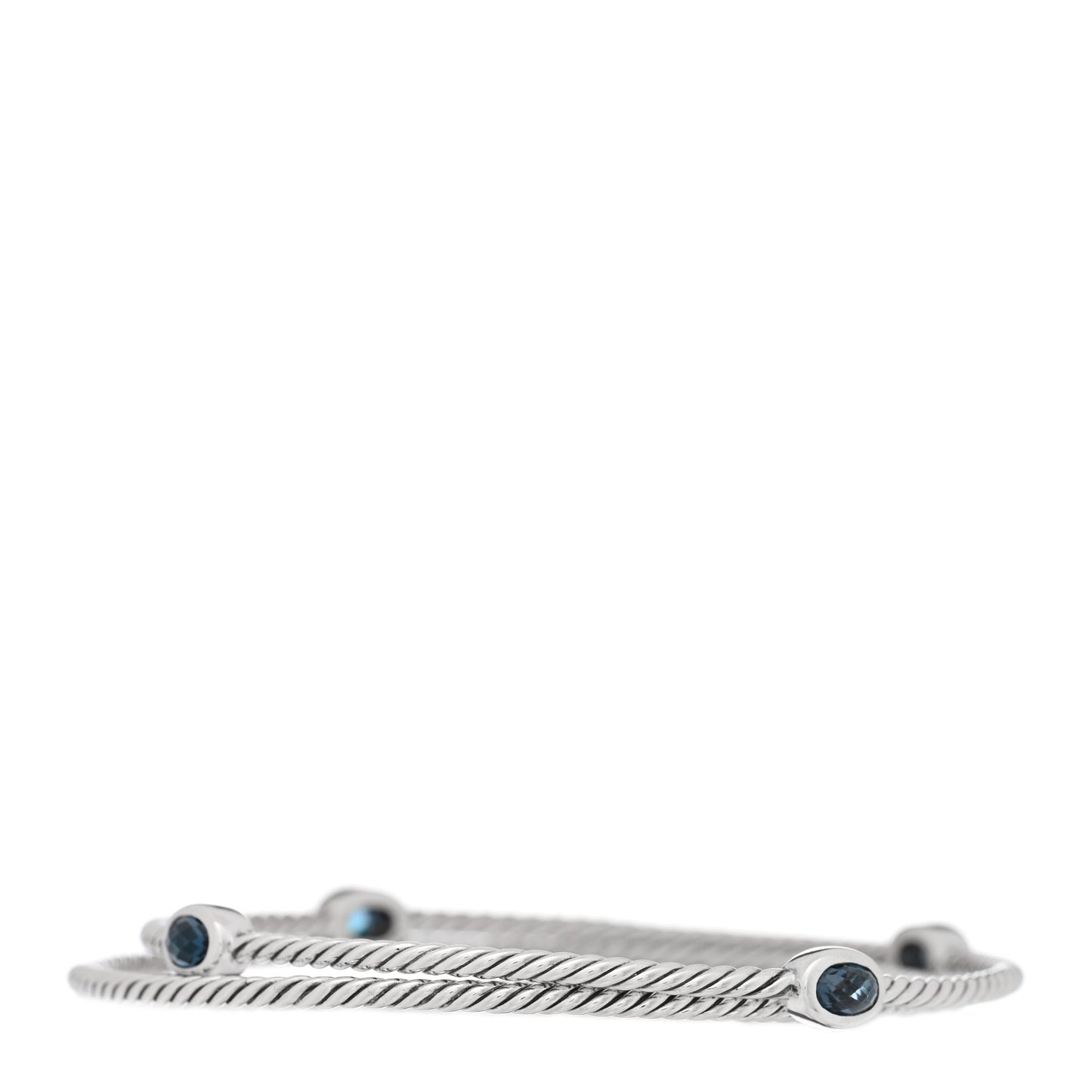 Sterling Silver Blue Topaz Classics Cable Bangle Bracelet Set of 2