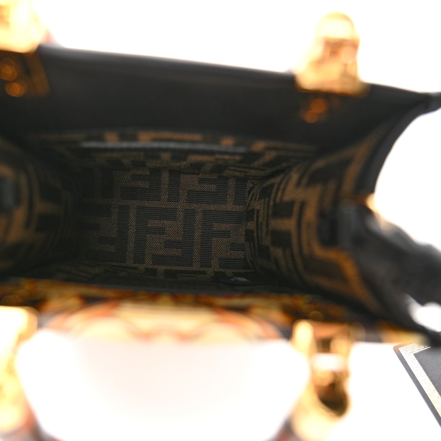 Fendi X VERSACE Vitello King Catalan Mirror Plexiglass Fendace FF Baroque Logo Mini Fendi Sunshine Shopper Tote Black Gold 5 of 11