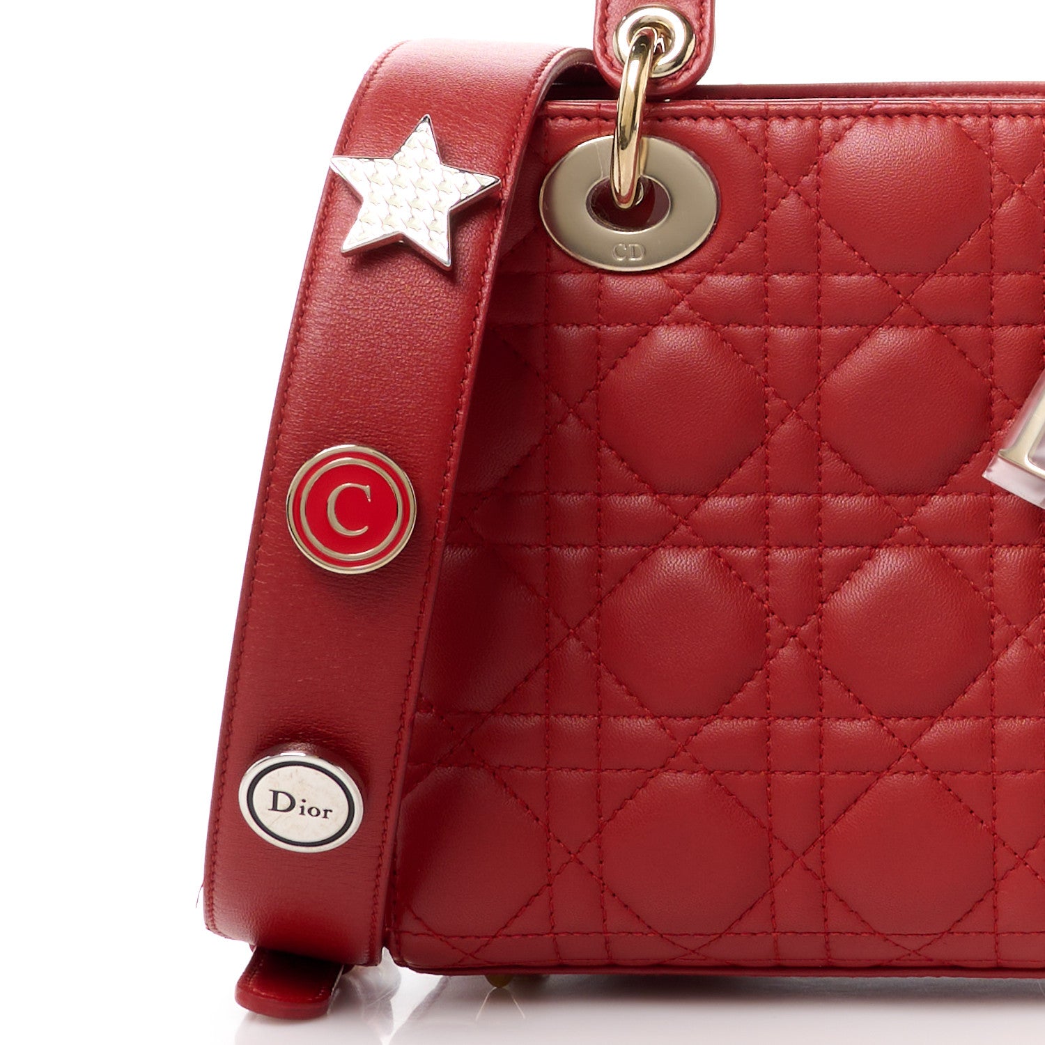 Christian Dior Lambskin Cannage Small Lucky Badges My Lady Dior Red 8 of 11